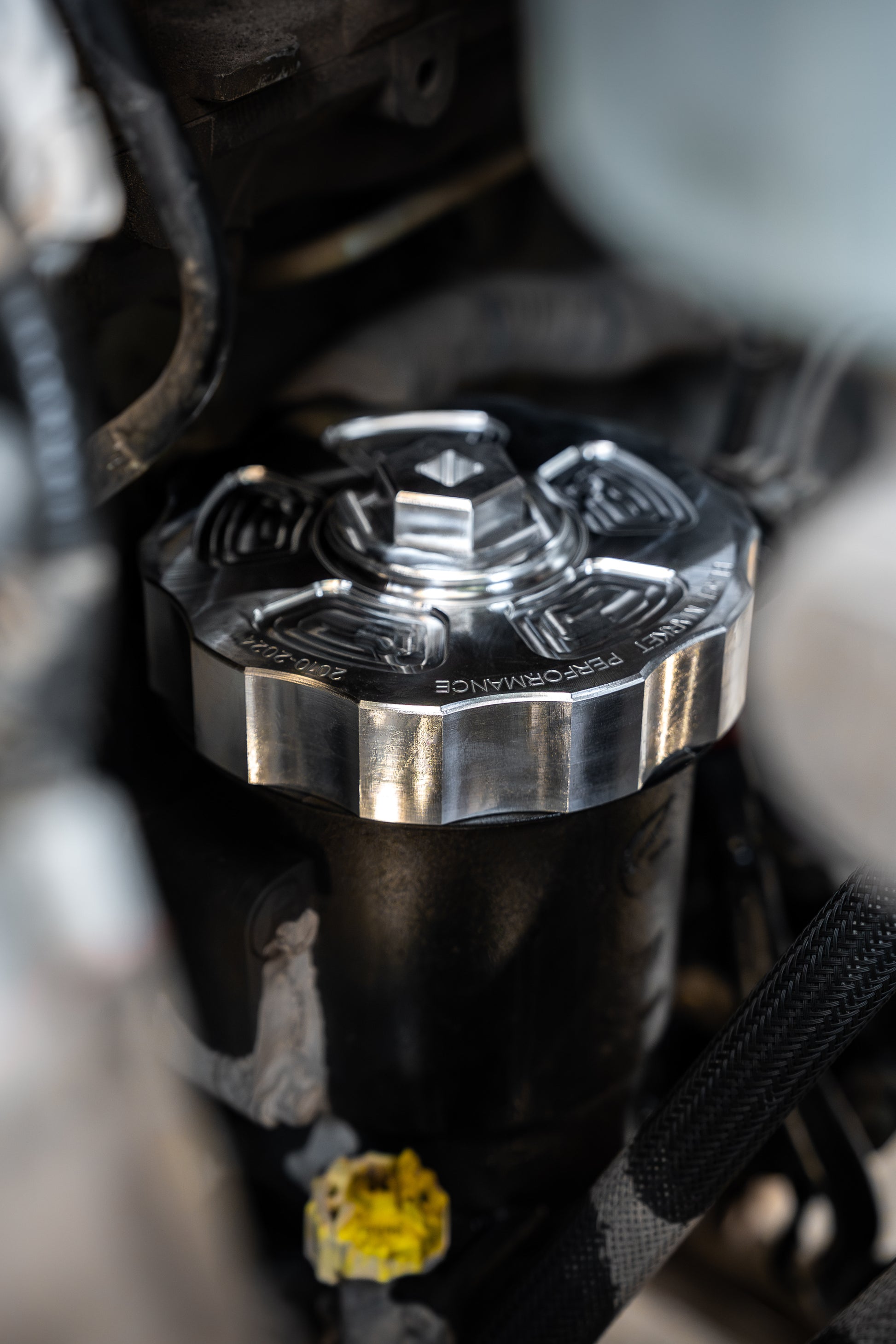 BMP 10-24 6.7 Cummins Billet Filter Housing Cap FRONT V2 - Black Market Performance