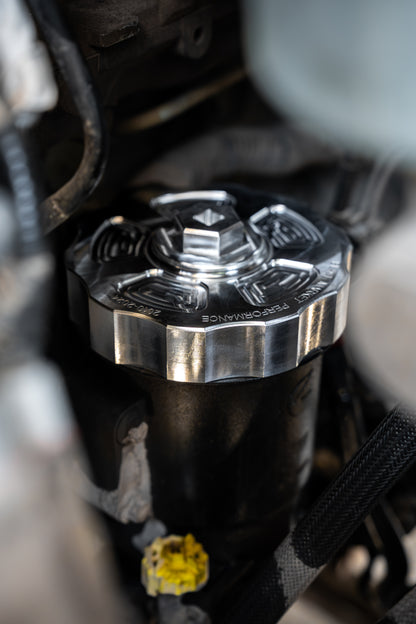 BMP 10-24 6.7 Cummins Billet Filter Housing Cap FRONT V2 - Black Market Performance